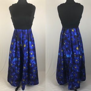 Sangria Floral Print Evening Gown